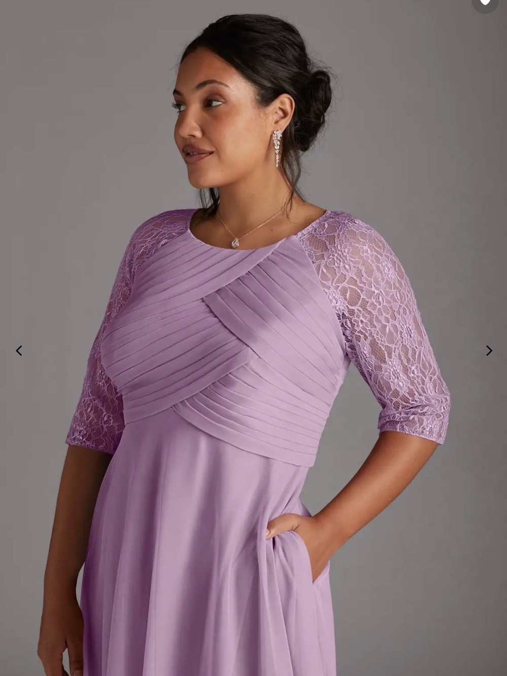 Azazie Lilac Pleated Bodice Lace Sleeve Gown